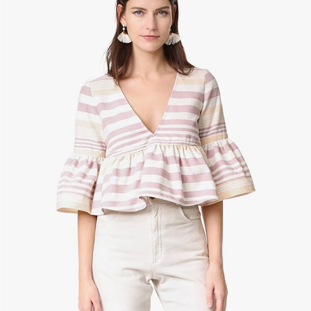 NEW Mara Hoffman | Stripe Peplum Flare Top | Pink | Medium